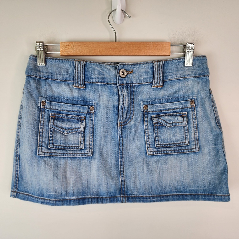 Z. Cavaricci VTG 90s Y2K Micro Mini Denim Skirt Size 7 Blue Cargo Pockets